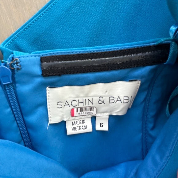 Sachin + Babi Bacall Ocean Blue Gown Off The Shoulder Maxi Dress Evening Size 6 - Picture 4 of 15